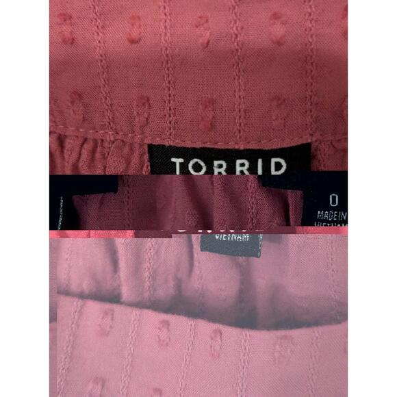 Torrid Top Womens 0 Pink Swiss Dot Blouse Square Neck Flutter Sleeve Cotton - Picture 3 of 3